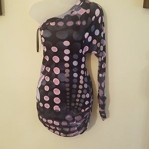 Pink Circle print mod mini 1 sleeve dress or top